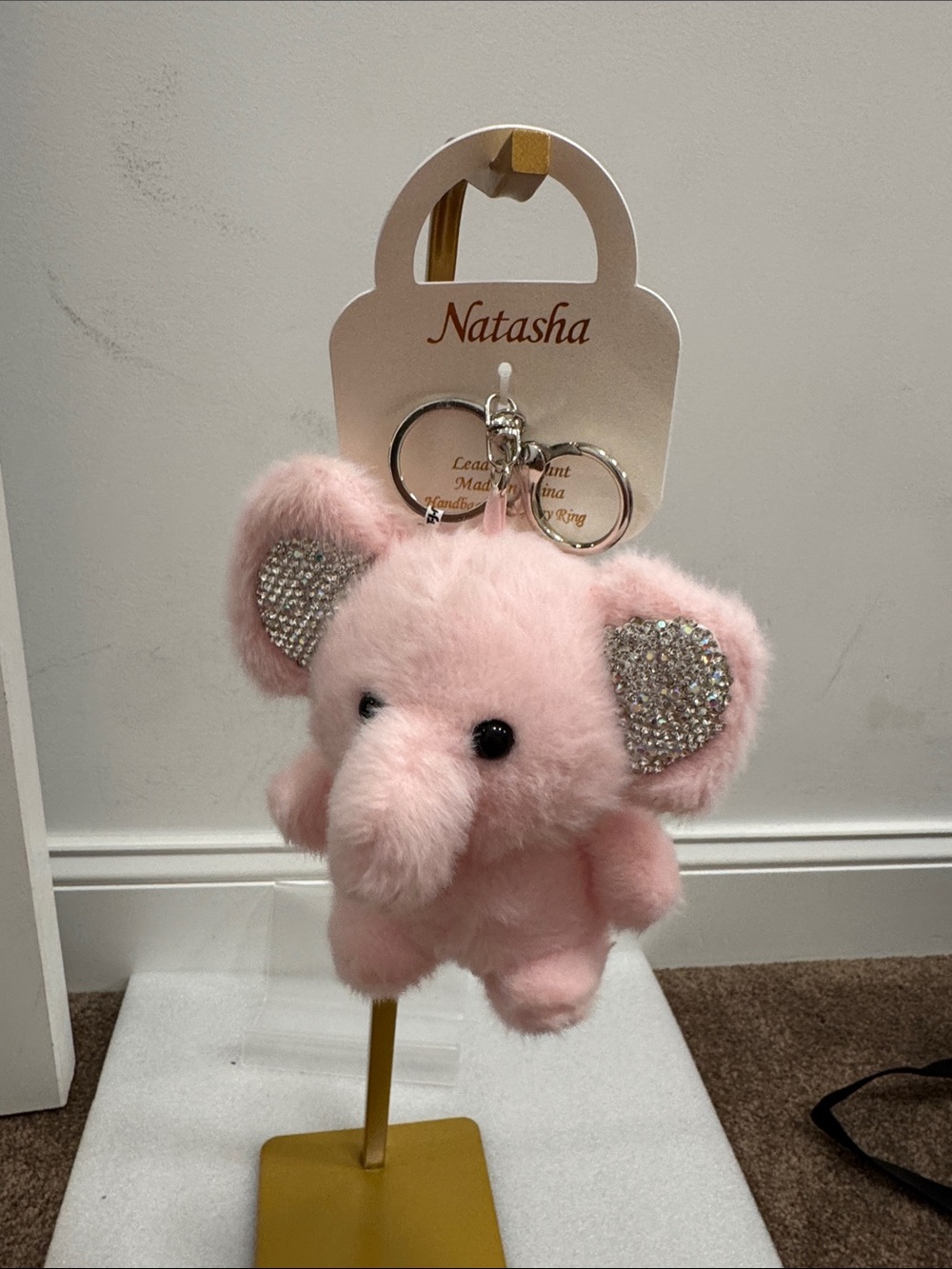 Natasha pink plush elephant keychain bag charm NWT